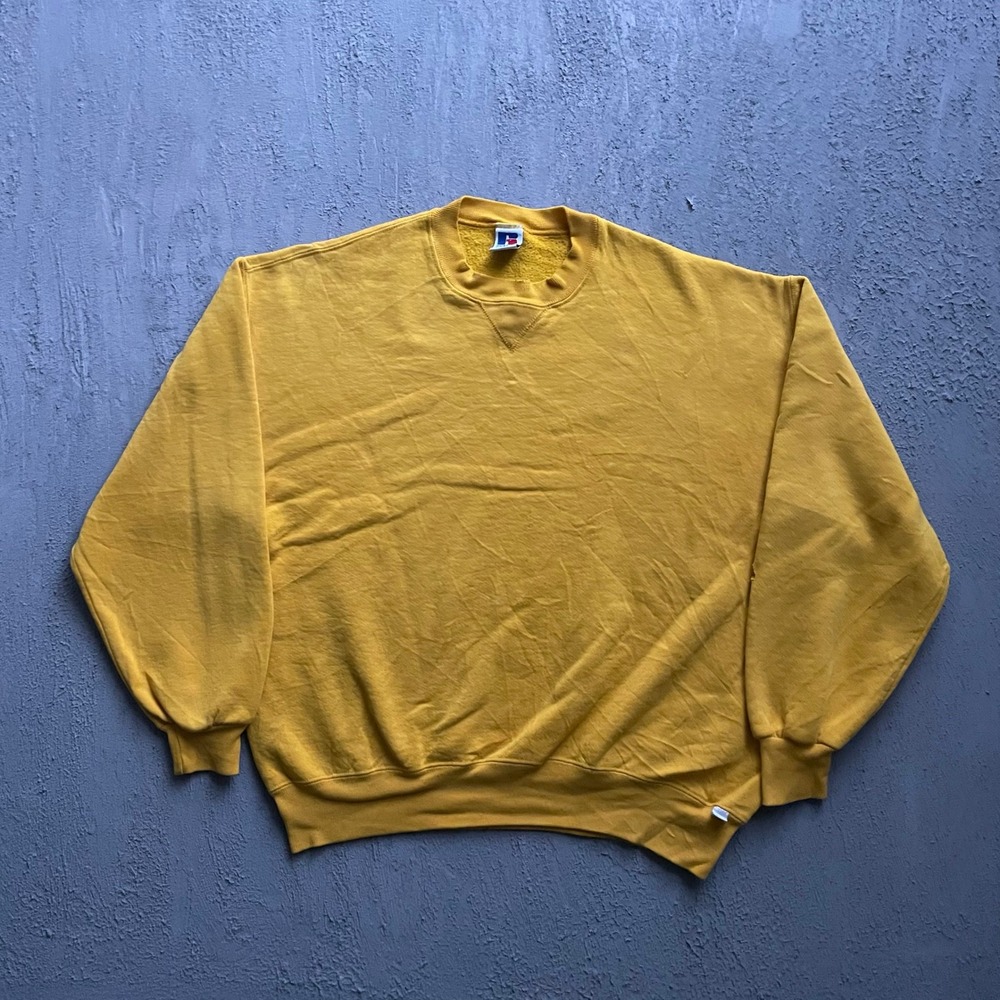 Vintage Russell Athletic Blank Sweatshirt Mens Extra Large Yellow 90s